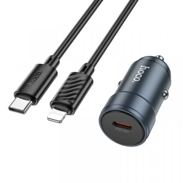 HOCO Incarcator Auto Cu Cablu Lightning HOCO Z57, 30W, 3A, 1 x USB-C, Gri