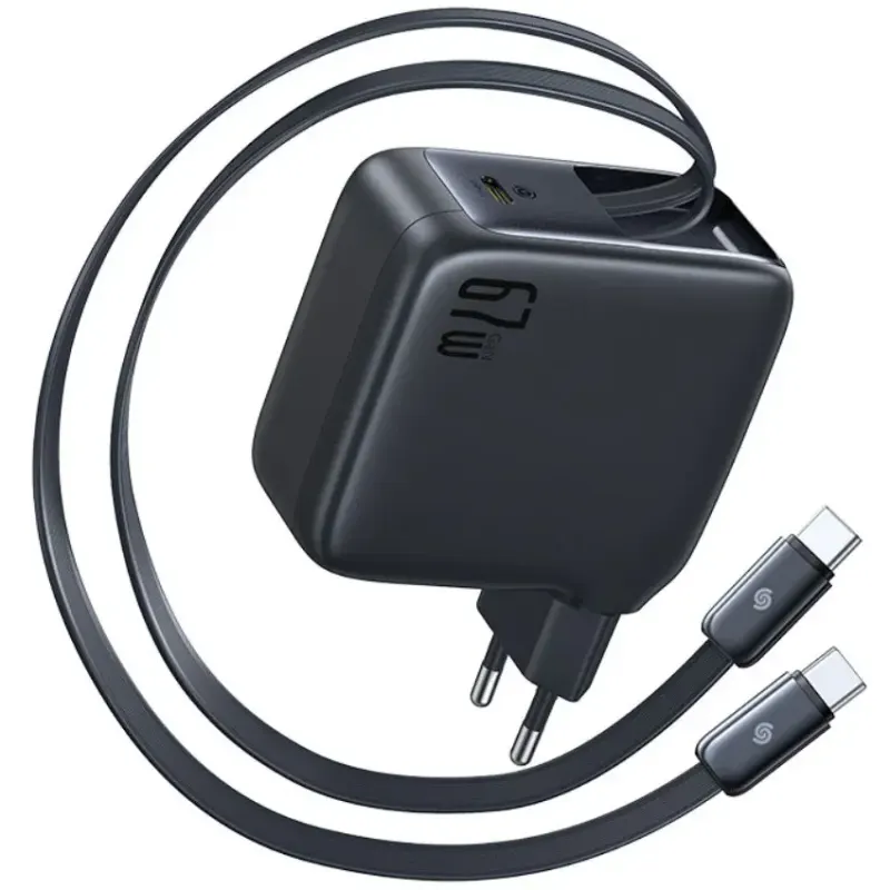 BASEUS Incarcator retea Baseus EnerCore CJ21 67W Fast Charging, cu cablu dual retractabil USB-C, Negru