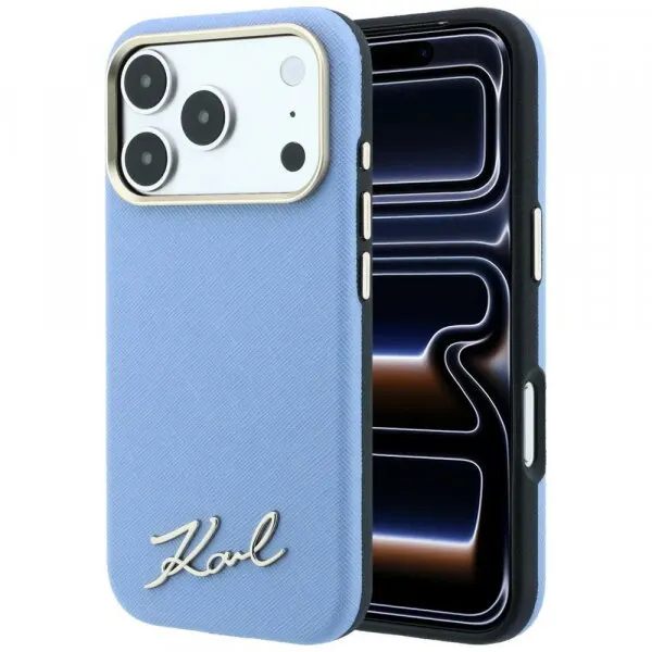 Karl Lagerfeld Husa MagSafe pentru Apple iPhone 18 Pro / 17 Pro, Karl Lagerfeld, Saffiano Small Script Metal Logo, Bleu