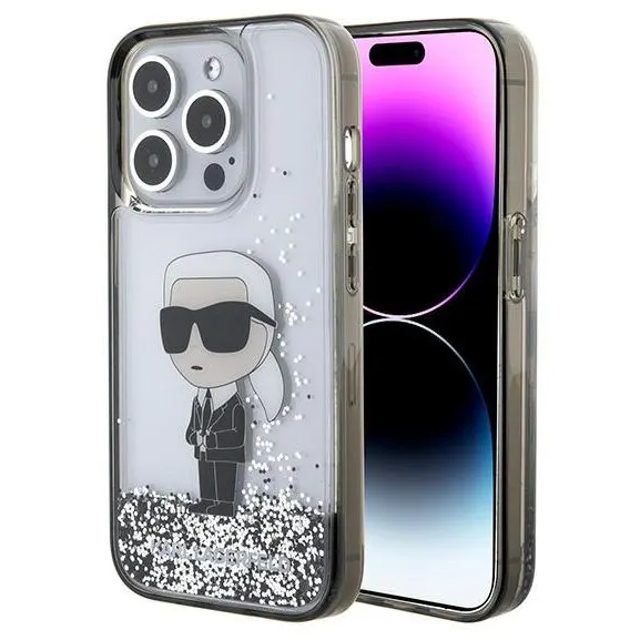 Karl Lagerfeld Husa pentru Apple iPhone 15 Pro, Karl Lagerfeld, Liquid Glitter Ikonik Karl, Transparenta