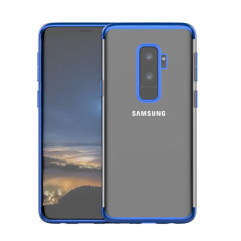 Samsung, Husa Samsung Galaxy S9 Plus Transparent cu Margini Albastre