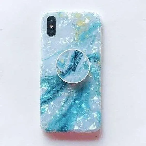 Apple, Husa protectie pentru Apple iPhone 11 Pro Max Soft IMD TPU Marble Albastru Suport inclus