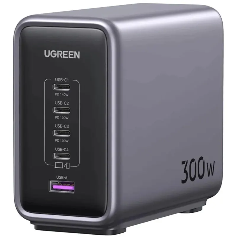 Ugreen Statie de incarcare Ugreen Nexode 300W, GaN, 4x USB-C, 1x USB-A, cu cablu incarcare inclus, Gri