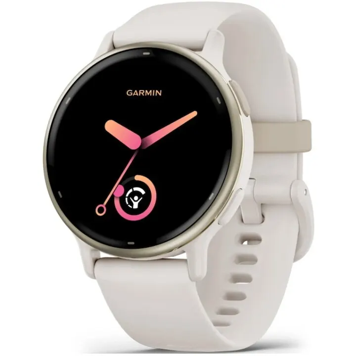 GARMIN Ceas smartwach Garmin vívoactive 5, display AMOLED, dimensiune afisaj 30,4 mm, ramă din aluminiu Cream Gold cu carcasă Ivory şi brăţară din silicon