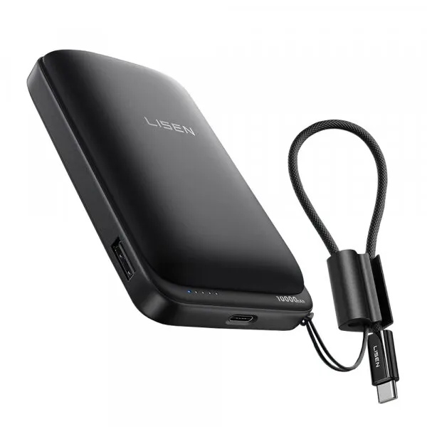 Lisen Baterie Externa Wireless Lisen P604, 10000mAh, 65W, QC + PD + FQI, 1 x QI - 1 x USB-A - 1 x USB-C, Neagra