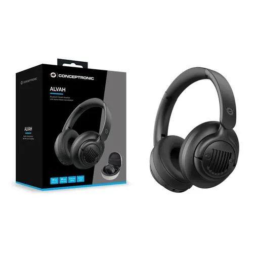 Casti Stereo Wireless Conceptronic ALVAH02B, Bluetooth, ANC, Microfon, Autonomie 25 ore, AUX (Negru)