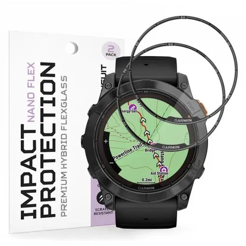 Folie Protectie Techsuit Nano Flex pentru Garmin Fenix 7X Pro Solar, Set 2 bucati, Plastic, Neagra