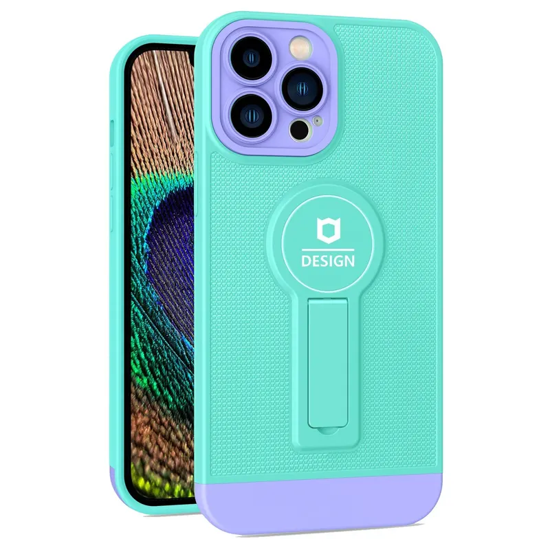 Husa Armor Design cu Stand pentru iPhone 13 Pro, Blue / Mov, Suport Auto Magnetic