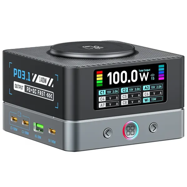 OEM Incarcator Statie OEM WLX-R8A QI, 140W, 5A, 2 x USB-A - 6 x USB-C, Gri