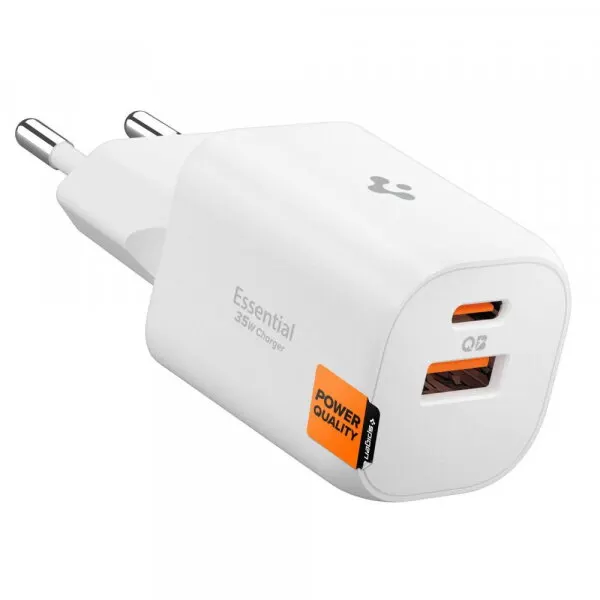 Spigen Incarcator Retea Spigen Essential, 35W, 3A, 1 x USB-A - 1 x USB-C, Alb ACH09462