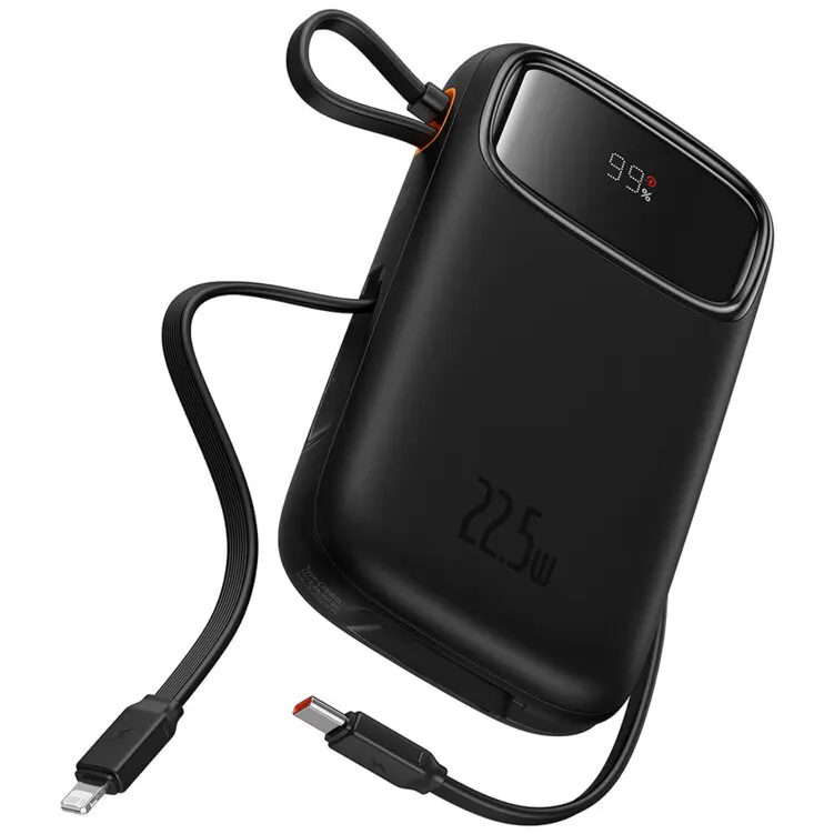 BASEUS POWER BANK Baseus Qpow2, 10000mAh, 22.5W, 1 x USB; 1 x USB Type-C, 1 x Lightning, total 3A, include cablu USB Type-C 0.3m, negru