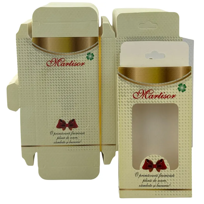 Set 200 Bucati Ambalaje de Carton pentru Martisoare, Flippy, Cutii Brosa, Model cu Funda, Galben