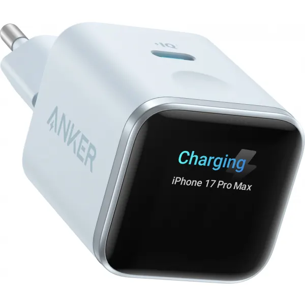 Anker Incarcator Retea Anker Nano Display, 45W, 3A, 1 x USB-C, Albastru A121DG31