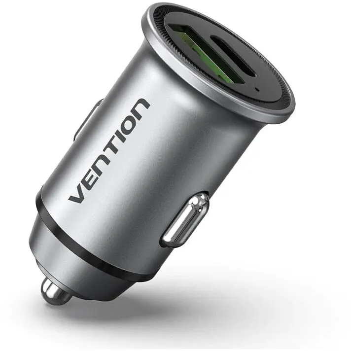 Vention Incarcator auto cu doua porturi USB-A, USB-C Vention FFBH0 18/20W gri