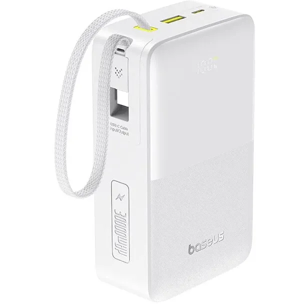 BASEUS Acumulator Extern Baseus EnerFill Bipow 2 Pro, Digital Display, 30.000 mAh, 22.5W, cu cablu USB-C inclus, Alb