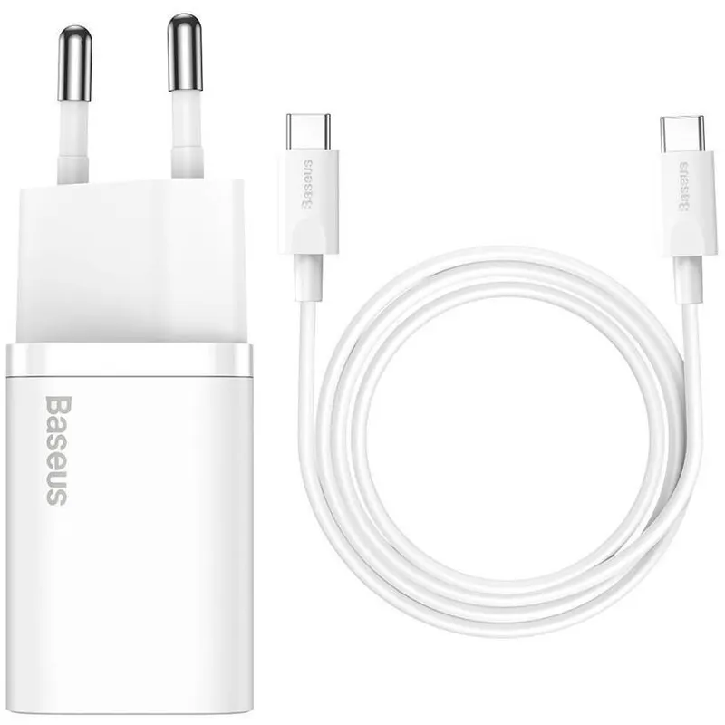 BASEUS Incarcator rapid Baseus TZCCSUP-L02 25W cu cablu USB-C 1m, Alb