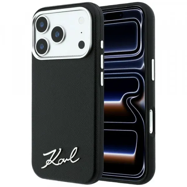 Karl Lagerfeld Husa MagSafe pentru Apple iPhone 18 Pro Max / 17 Pro Max, Karl Lagerfeld, Saffiano Small Script Metal Logo, Neagra