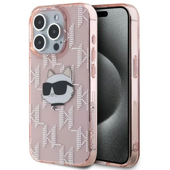 Karl Lagerfeld Husa pentru Apple iPhone 15 Pro, Karl Lagerfeld, IML Luxury Monogram Choupette's Head, Roz