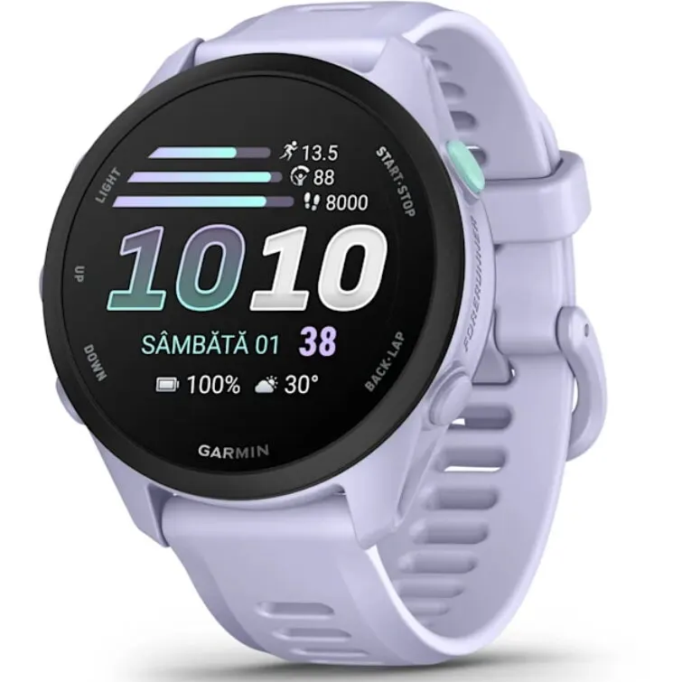 GARMIN Ceas inteligent Garmin Forerunner 70, 43 mm, AMOLED, GPS, compatibil Android/iOS, curea din silicon, Lavanda rece