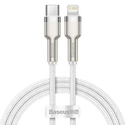 Cablu pentru incarcare si transfer de date Baseus Cafule Metal, USB Type-C/Lightning, Power Delivery 20W, 2m, Alb
