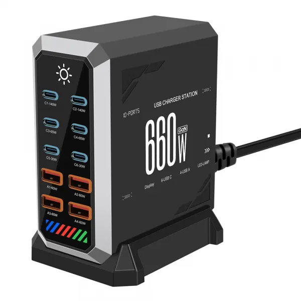 OEM Incarcator Statie OEM HW18, 660W, 5A, 4 x USB-A - 6 x USB-C, Negru