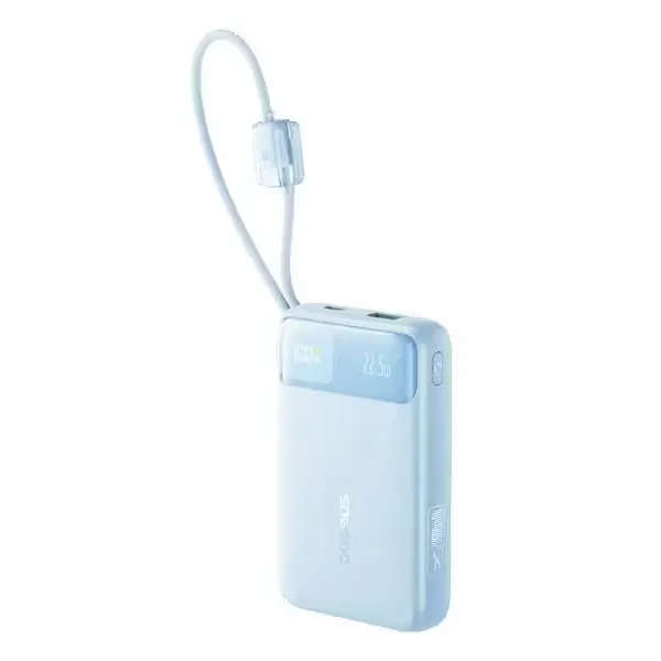 BASEUS Acumulator extern Baseus EnerFill FC11 Digital Display 20.000 mAh, 22.5W, cablu USB-C si Lightning incorporat, Albastru