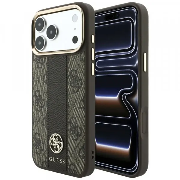 Guess Husa MagSafe pentru Apple iPhone 18 Pro / 17 Pro, Guess, 4G Stripe Round Classic Logo, Maro