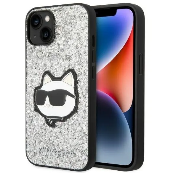 Karl Lagerfeld Husa pentru Apple iPhone 14 Plus, Karl Lagerfeld, Glitter Choupette Patch, Argintie