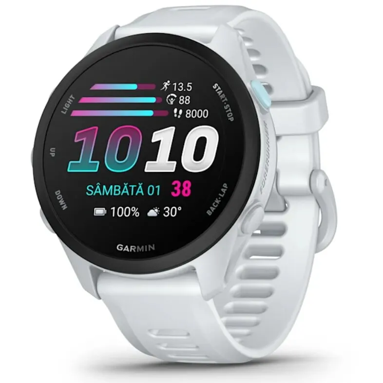 GARMIN Ceas inteligent Garmin Forerunner 70, 43 mm, AMOLED, GPS, compatibil Android/iOS, curea din silicon, Alb piatra