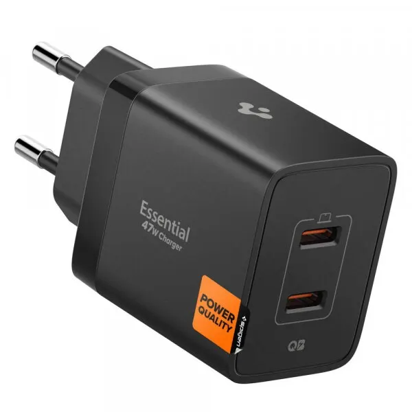 Spigen Incarcator Retea Spigen Essential, 47W, 3A, 2 x USB-C, Negru ACH09457
