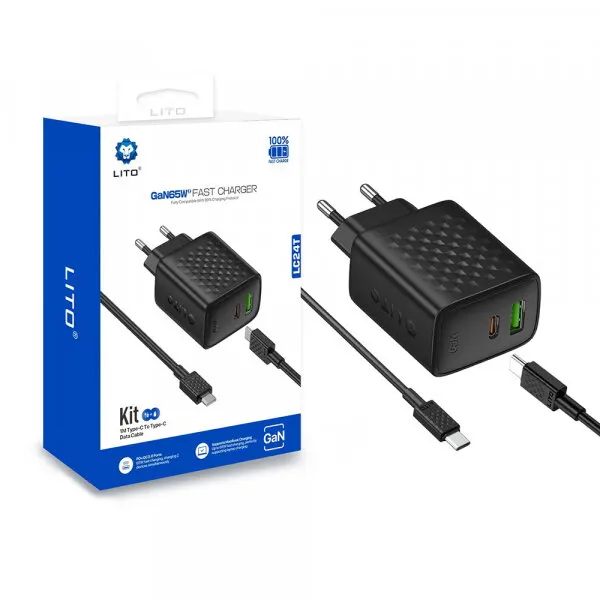 LITO Incarcator Retea Cu Cablu USB-C Lito LC24T, 65W, 3.25A, 1 x USB-A - 1 x USB-C, Negru