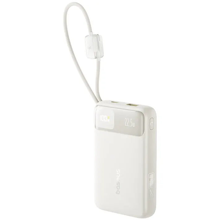 BASEUS Acumulator extern Baseus EnerFill FC11 Digital Display 20.000 mAh, 22.5W, cablu USB-C si Lightning incorporat, Bej