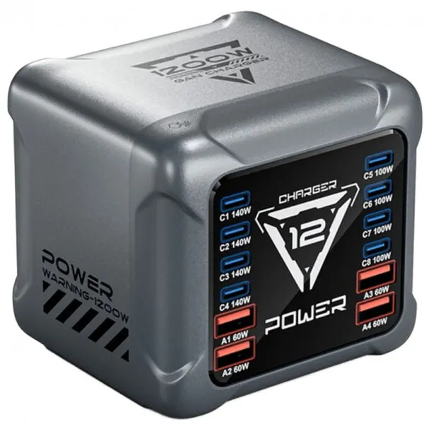 OEM Incarcator Statie OEM BK-127D, 280W, 5A, 4 x USB-A - 8 x USB-C, Gri