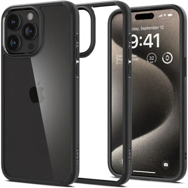 Spigen Husa pentru Apple iPhone 15 Pro Max, Spigen, Ultra Hybrid, Neagra Mata ACS06570