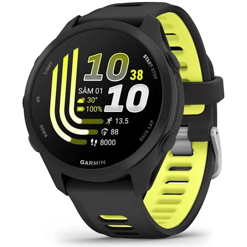 GARMIN Ceas inteligent Garmin Forerunner 170, 43 mm, AMOLED, GPS, compatibil Android/iOS, Garmin Pay, curea din silicon, Negru-Galben intens