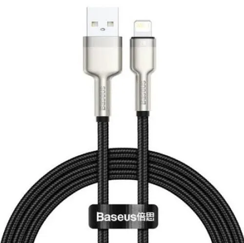 Cablu de date, Baseus Cafule, CALJK-A01, USB la Lightning, Quick Charge, 2.4A, Lungime 1m, 480 Mb/s, Negru/Gri, Tip snur acoperit cu nailon