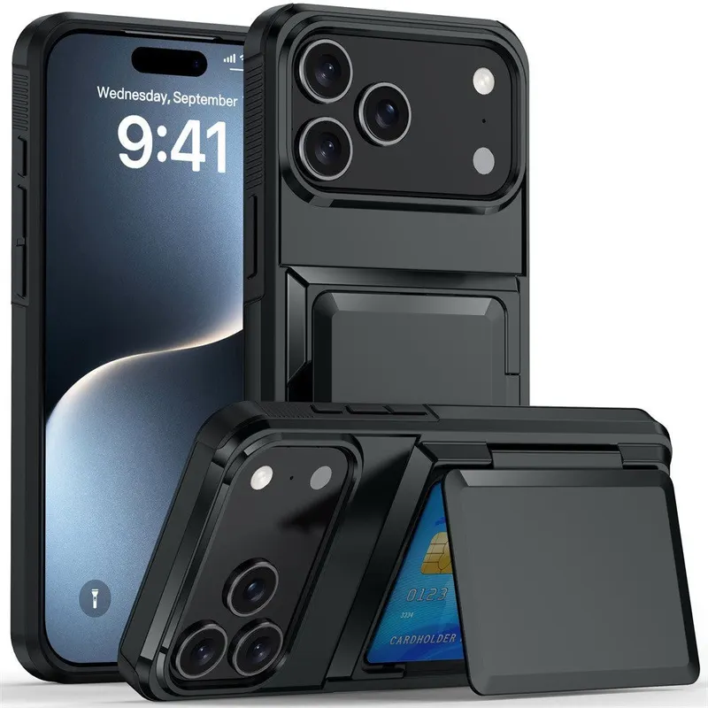 Husa de Protectie compatibila Apple iPhone 17 Pro, Flippy, Compartiment pentru Carduri, Anti-alunecare, Protectie PC