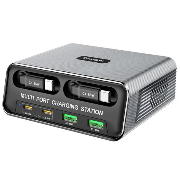 OEM Incarcator Statie Cu Cablu USB-C OEM WLX-60C, 130W, 2 x USB-A - 2 x USB-C, Gri