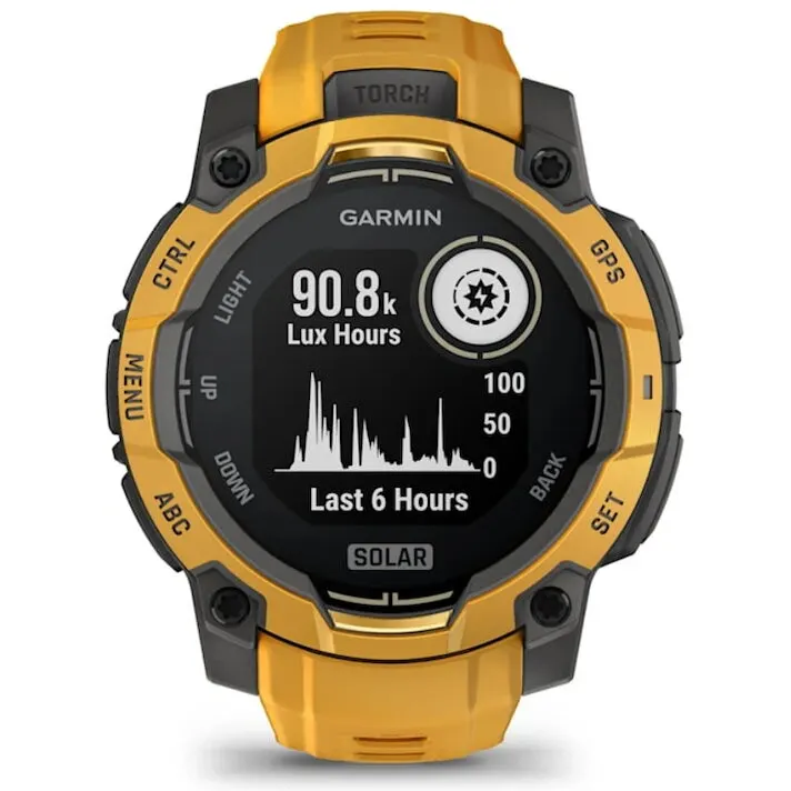 GARMIN Smartwatch Garmin Instinct 3, 45mm, Solar, GPS, Android/iOS, Sunburst, curea silicon, Galben solar cu Gri