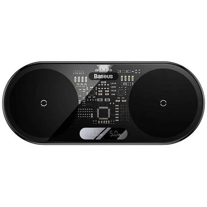 BASEUS INCARCATOR wireless Baseus Digital LED Display Gen 2, 20W Qi, display digital, cablu Type-C la USB 1m inclus, negru