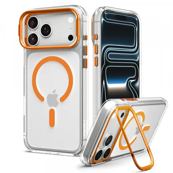 Spigen Husa MagSafe pentru Apple iPhone 18 Pro / 17 Pro, Spigen, Ultra Hybrid Optik S, Transparenta Portocalie ACS11923