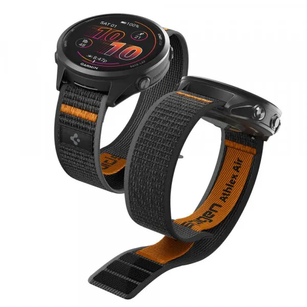 Spigen Curea Spigen Athlex Air 2 pentru Garmin Watch Venu / Forerunner Series, 22mm, Neagra Portocalie AMP11425