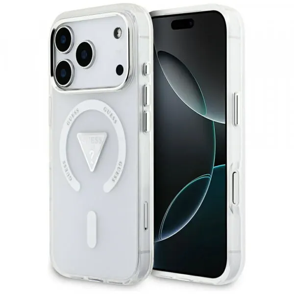 Guess Husa MagSafe pentru Apple iPhone 17 Pro, Guess, IML Gradient Triangle Logo, Transparenta