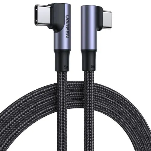 Cablu Date si Incarcare USB Type-C la USB Type-C UGREEN US335, Angled 90, 1 m, 5A, 100W, Negru