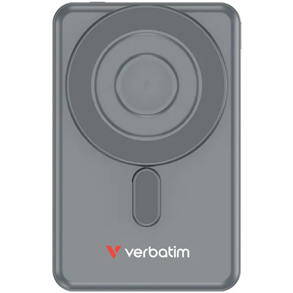 Verbatim Baterie externa portabila Verbatim C'n'G, wireless, magnetica, cu suport, 5000 mAh, 20 W, 2.4 A, PD 3.0, QC 3.0, Apple 2.4A, USB BC 1.2, Gri