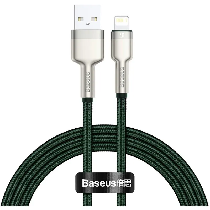 BASEUS CABLU alimentare si date Baseus Cafule Metal, Fast Charging Data Cable pt. smartphone, USB la Lightning Iphone 2.4A, braided, 1m, verde