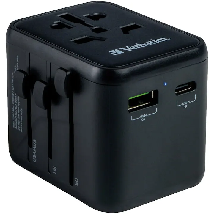 Verbatim Adaptor calatorie universal Verbatim 49544 UTA-02, 20W, USB-C PD 20W, USB-A QC 3.0, Negru