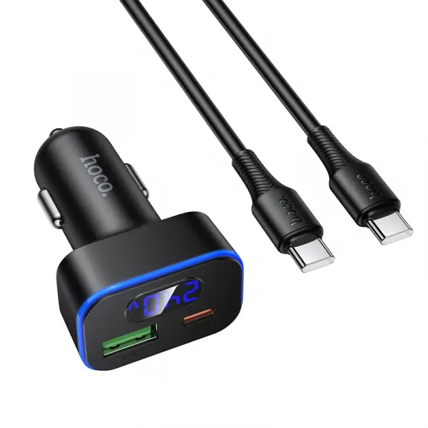 HOCO Incarcator Auto Cu Cablu USB-C HOCO Z63B Display, 48W, 3A, 1 x USB-A - 1 x USB-C, Negru