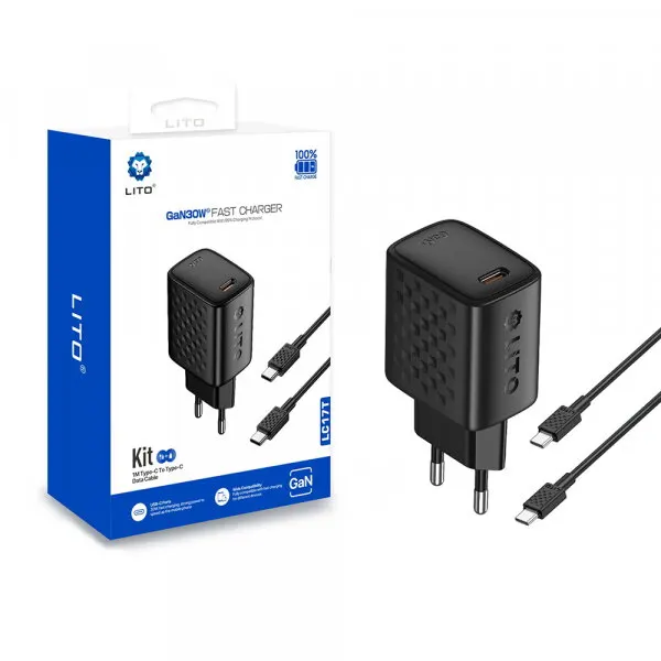 LITO Incarcator Retea Cu Cablu USB-C Lito LC17T, 30W, 3A, 1 x USB-C, Negru