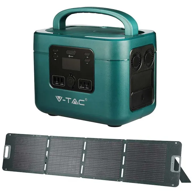 V-tac Kit statie de alimentare portabila solara V-TAC 11443, 1000W, 46.9Ah/22.4V, USB-A Quick Charge 18W, USB-C, PD 5V-20V 65W, incarcare Wireless + Panou fotovoltaic V-TAC 11566, 160W, pliabil, IP67